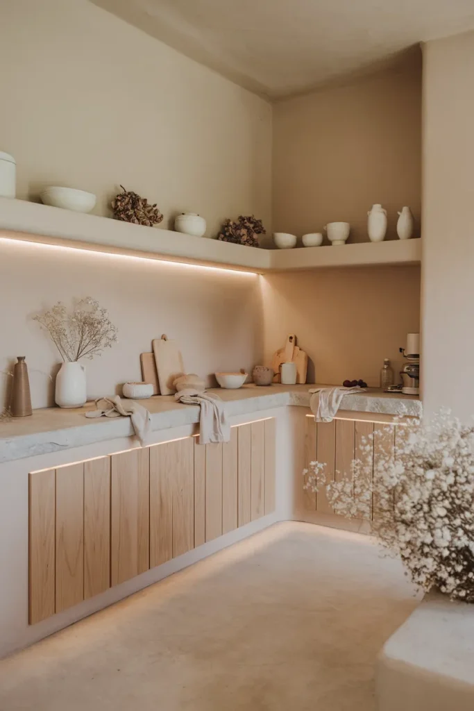Neutral Harmony with Stone Benchtop and Pale Clay Paint