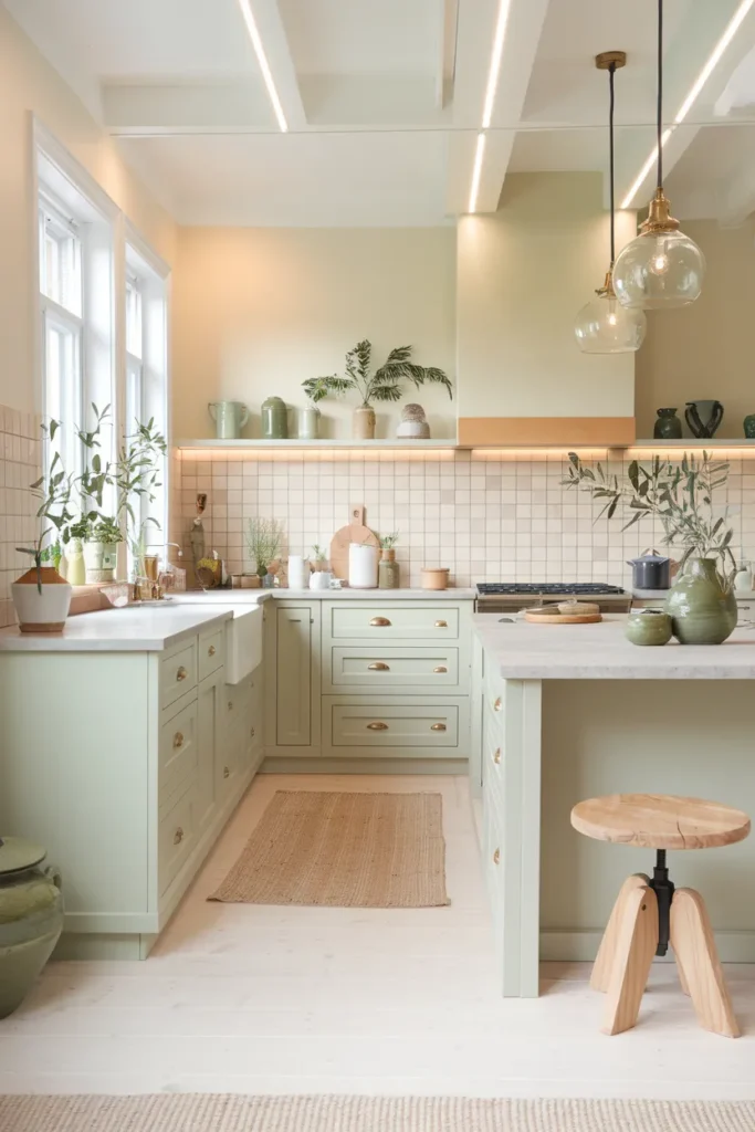 25 Cozy Scandinavian Kitchen Designs That Feel Effortlessly Chic 14 Neutral Kitchen with Green Accents