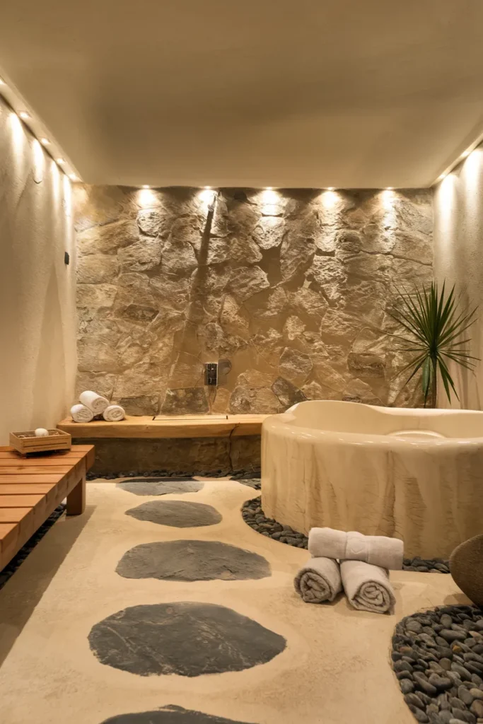 Nordic Spa Retreat with Stone and Steam