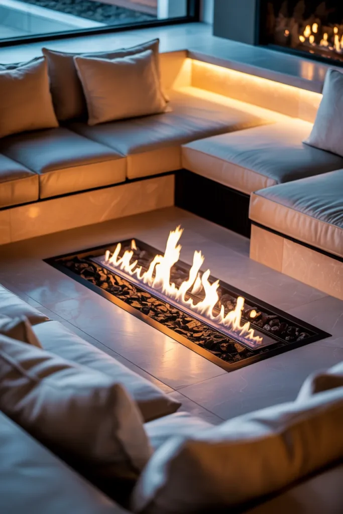 Open-Plan Sunken Living Area with Fire Feature