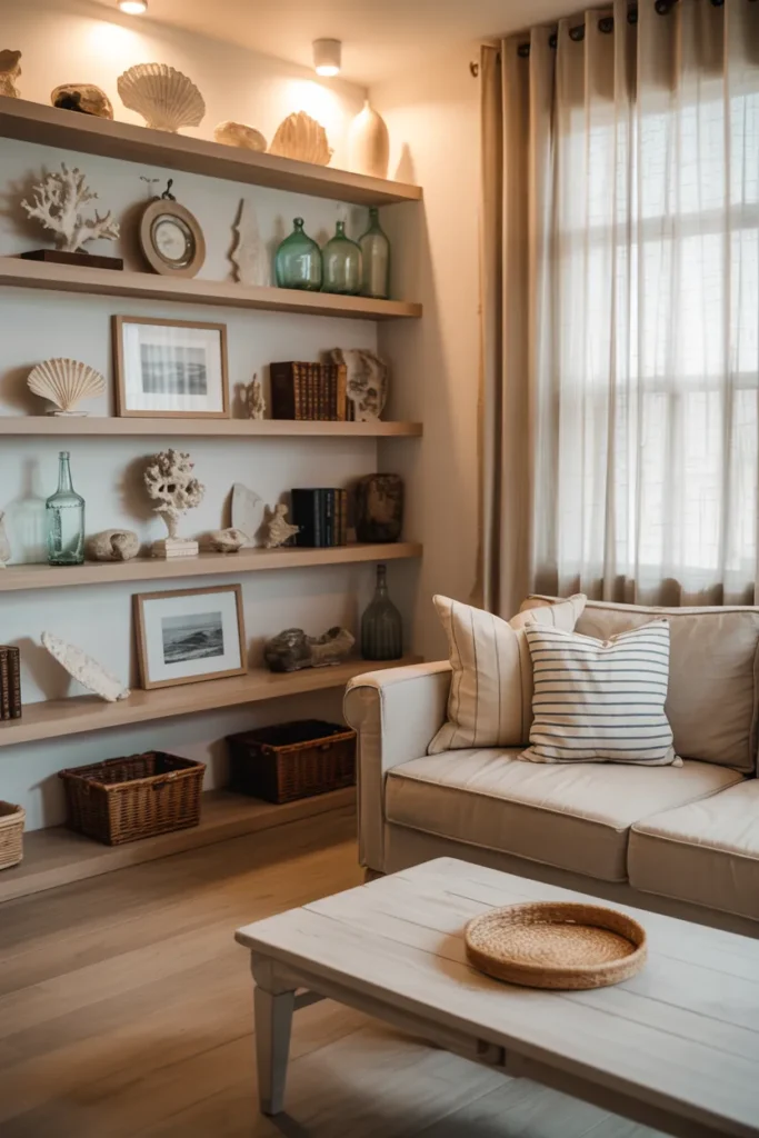 Open Shelving with Coastal Curations