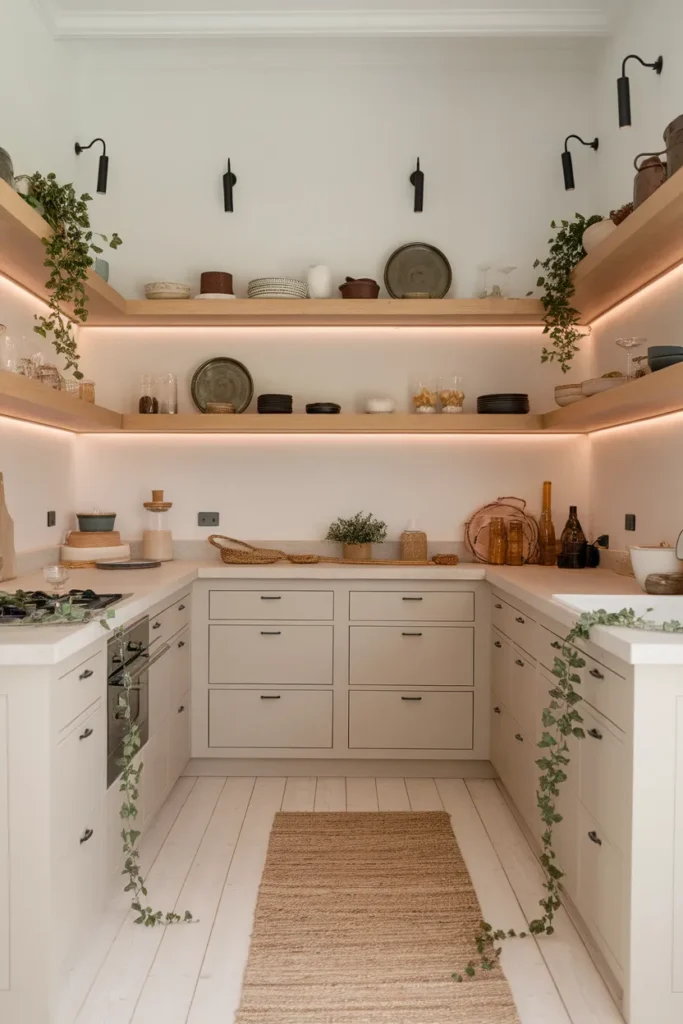 25 Cozy Scandinavian Kitchen Designs That Feel Effortlessly Chic 9 Open Shelving with Organic Display