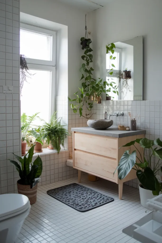 Organic Scandinavian Bathroom with Greenery