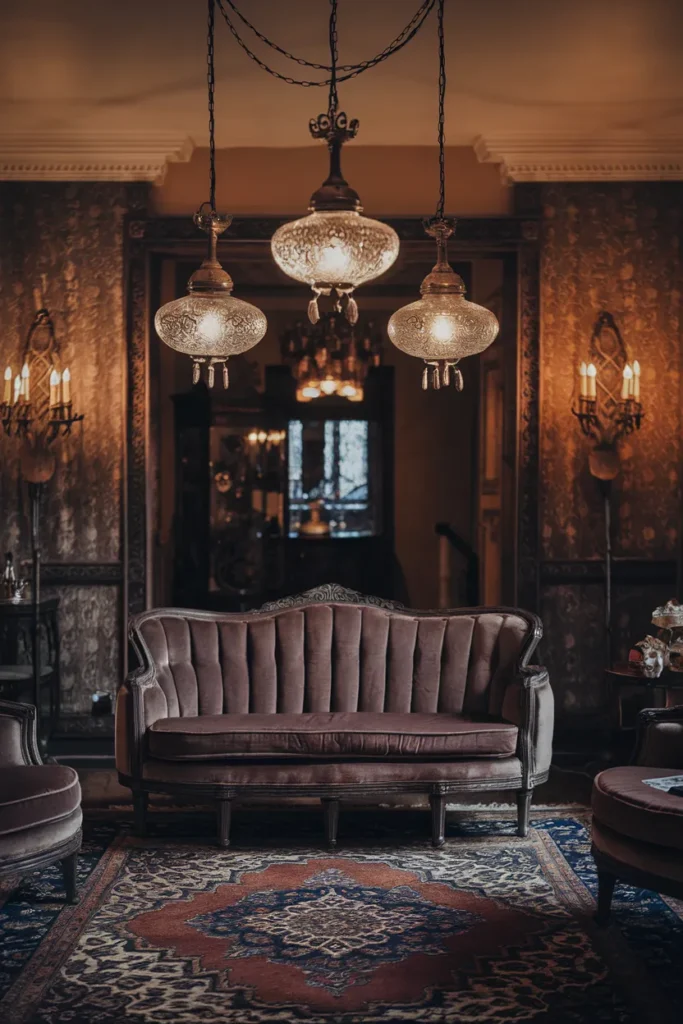 Ornate Area Lighting with Etched Glass Shades