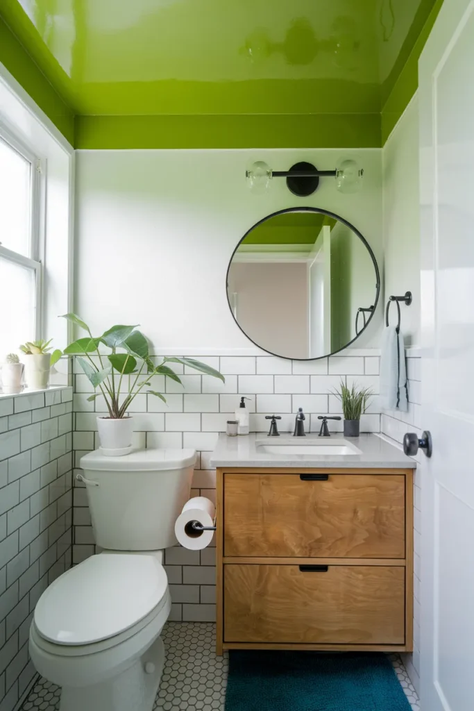 15 Genius DIY Small Funky Bathroom Upgrades That’ll Make Guests Say WOW 5 Painted Ceiling Pop