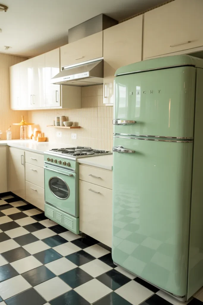 Pastel Appliances with Checkerboard Floor Charm