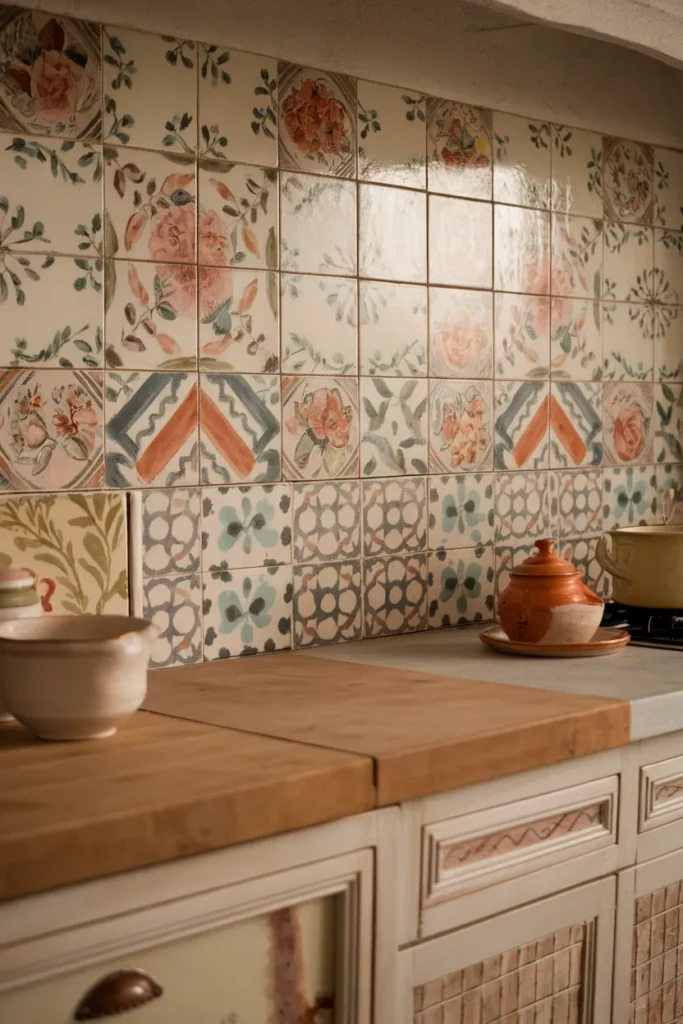Patterned Tile Backsplash with Country Charm