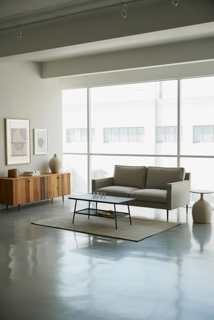 Polished Concrete Floors with Minimalist Industrial Furniture