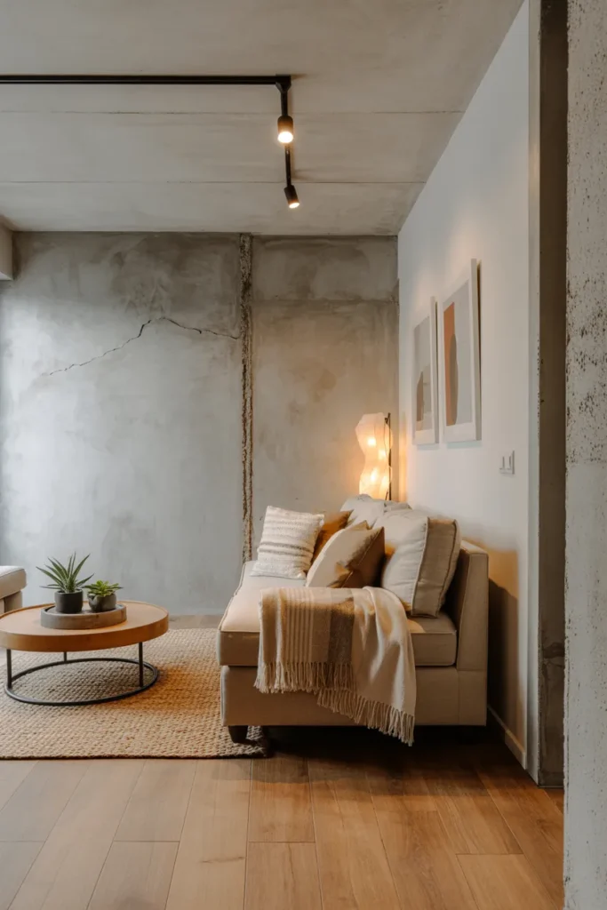 Raw Concrete Walls with Cozy Textiles
