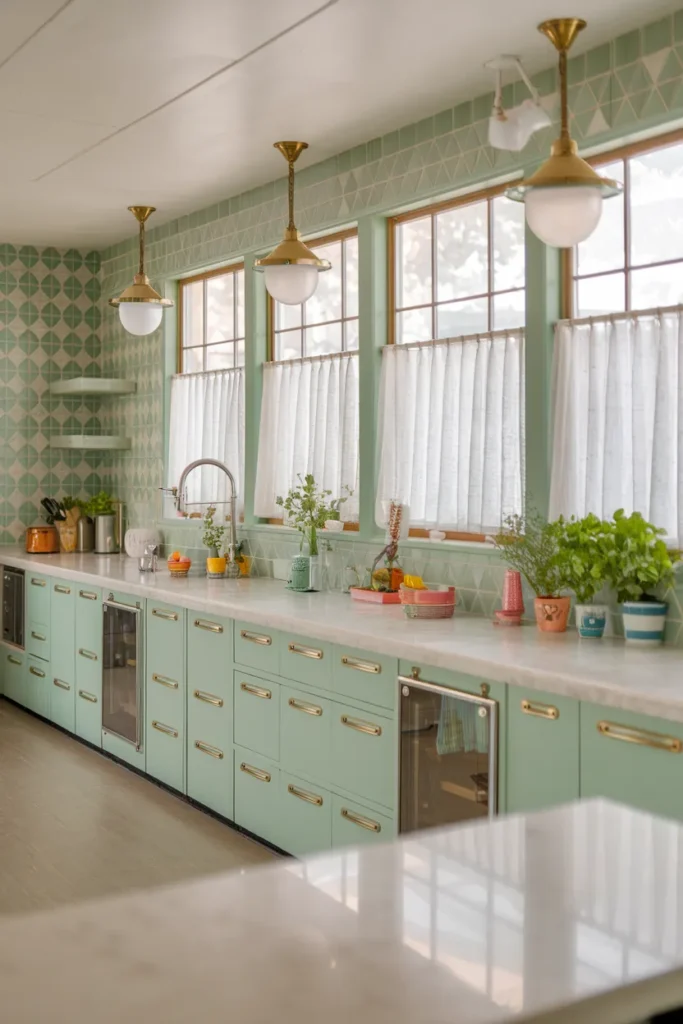 Retro Green Kitchen with Vintage Tilework