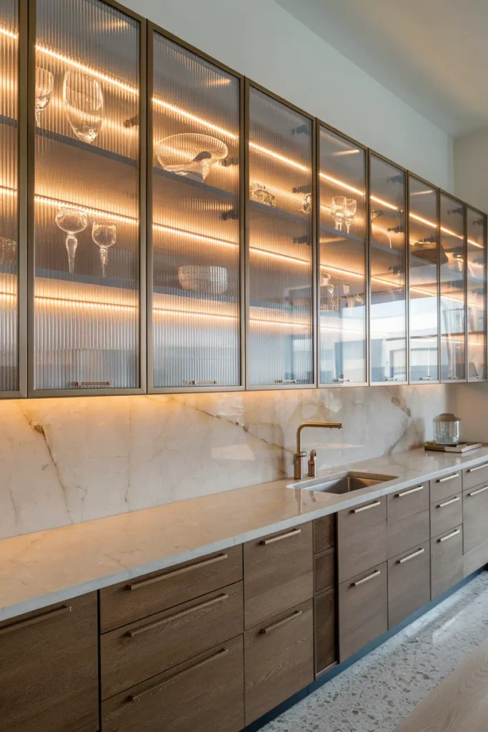 Ribbed Glass Cabinets with Backlighting