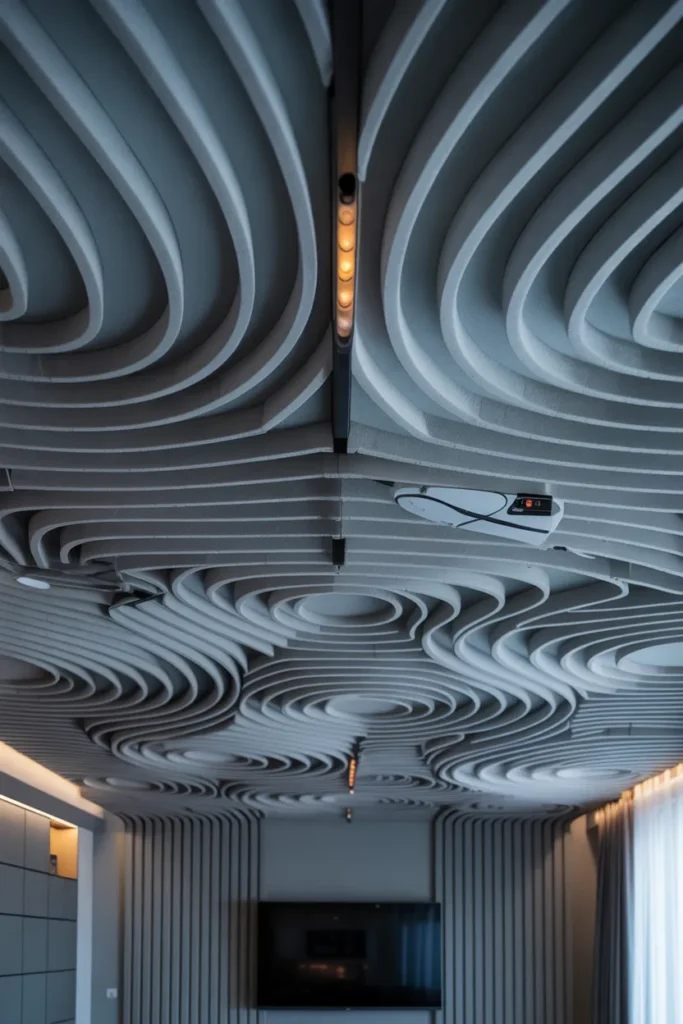 30 False Ceiling Ideas That Instantly Make Your Home Look More Luxurious 31 Rippled Acoustic Ceiling with Soundwave Contours