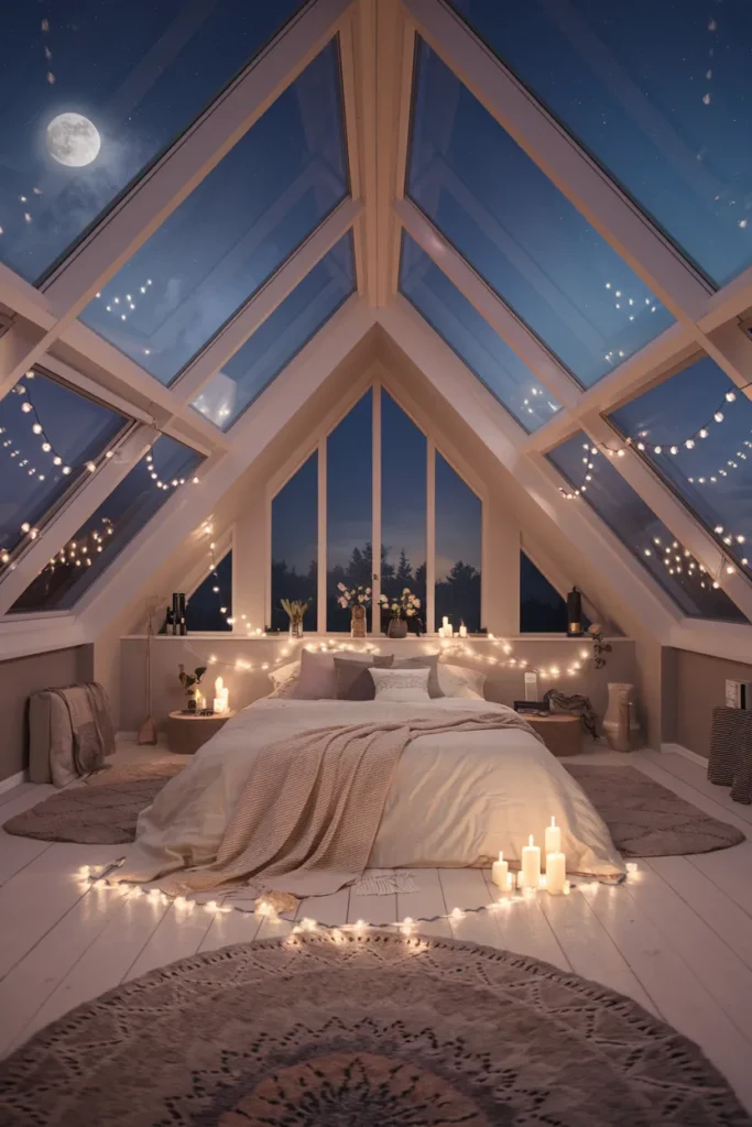 30 Attic Bedroom Ideas That Turn Forgotten Spaces into Dreamy Retreats 16 Romantic Skylight Retreat