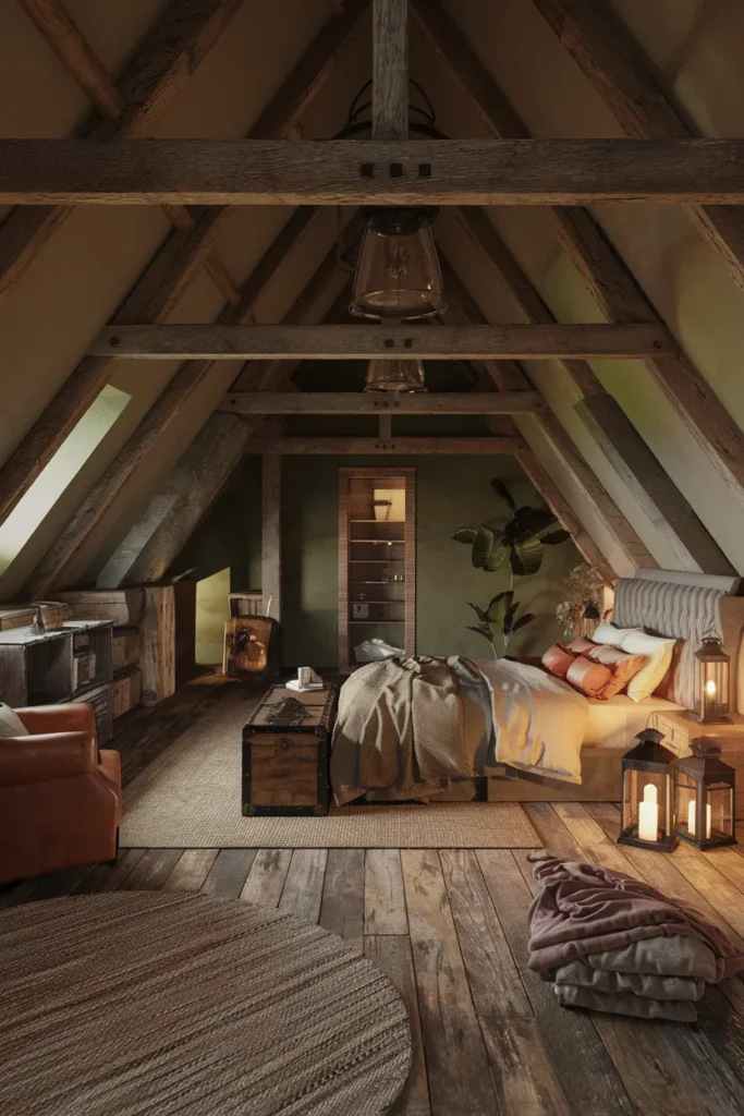 30 Attic Bedroom Ideas That Turn Forgotten Spaces into Dreamy Retreats 4 Rustic Cabin-Style Attic Bedroom