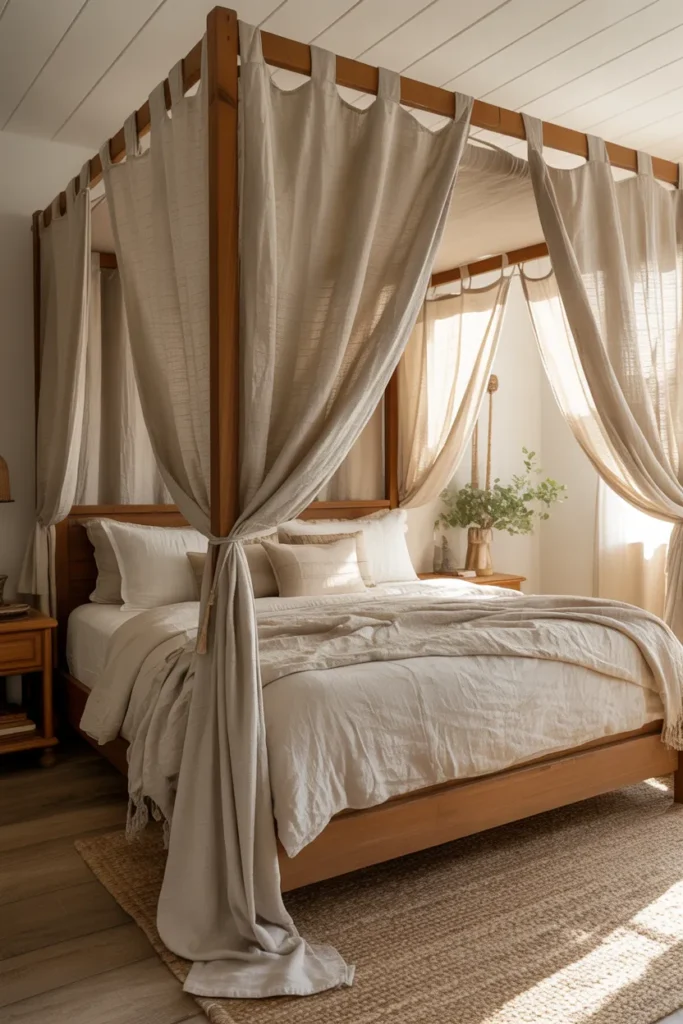 Rustic Canopy with Soft Linen Drapes