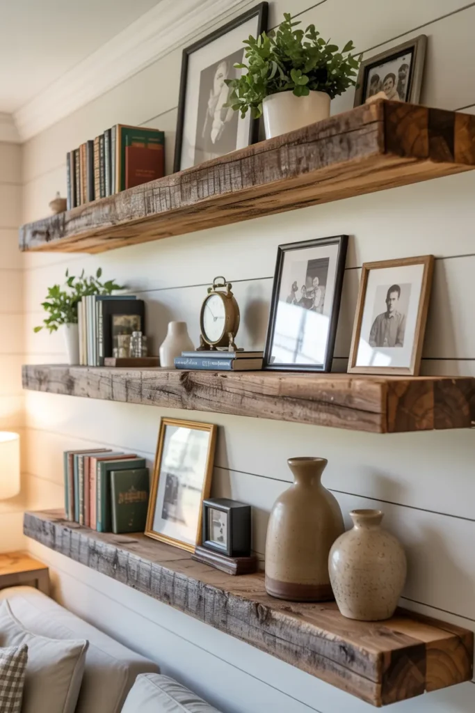Rustic Floating Shelves from Reclaimed Wood