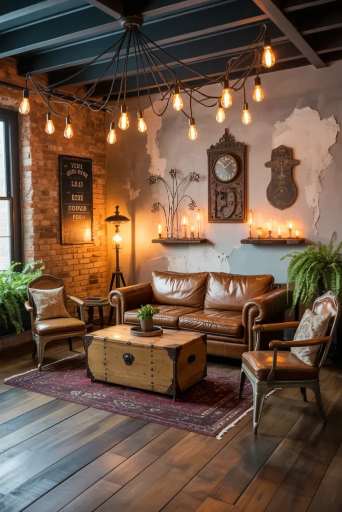 Rustic Industrial Living Room with Vintage Accents
