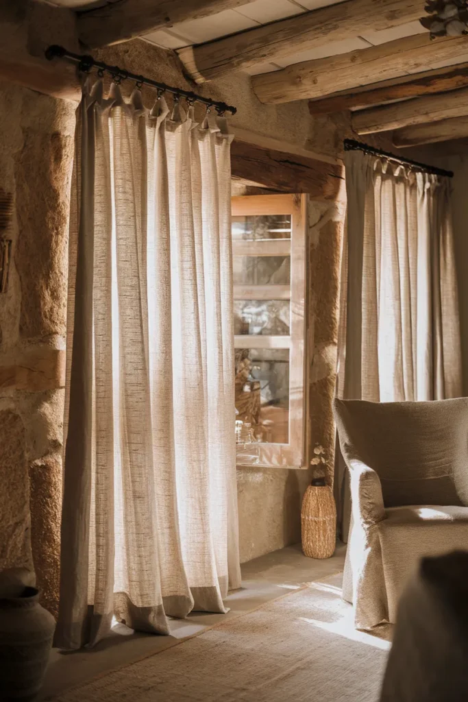 Rustic Washed Linen Curtains with Raw Edges