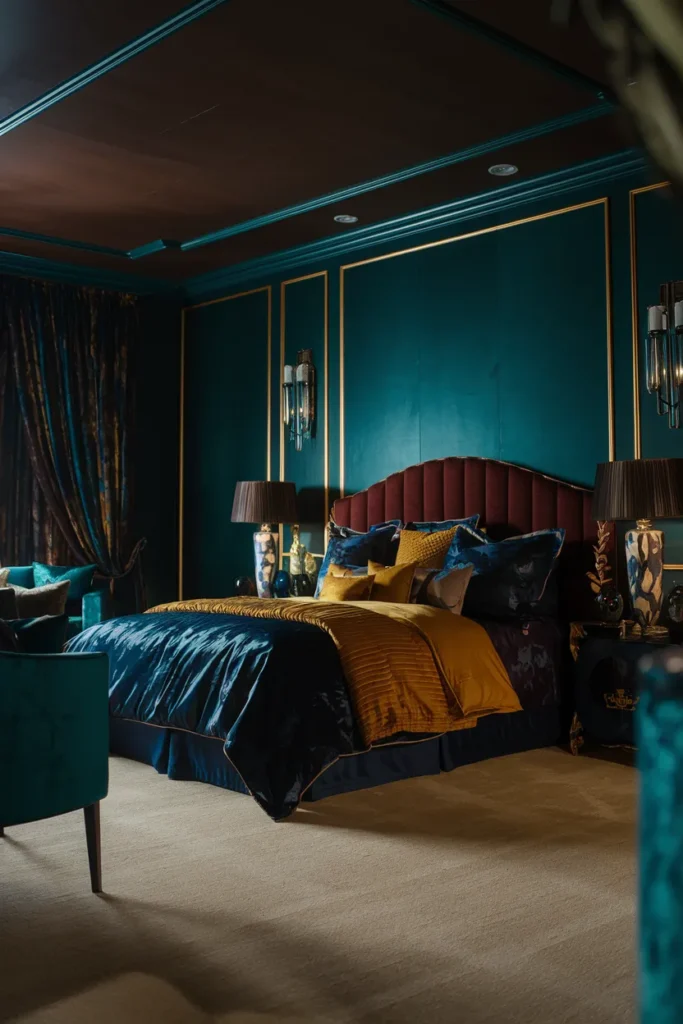 28 Maximalist Bedroom Decor Ideas That Mix Comfort, Color, and Chaos Beautifully 3 Saturate Walls with Rich Color