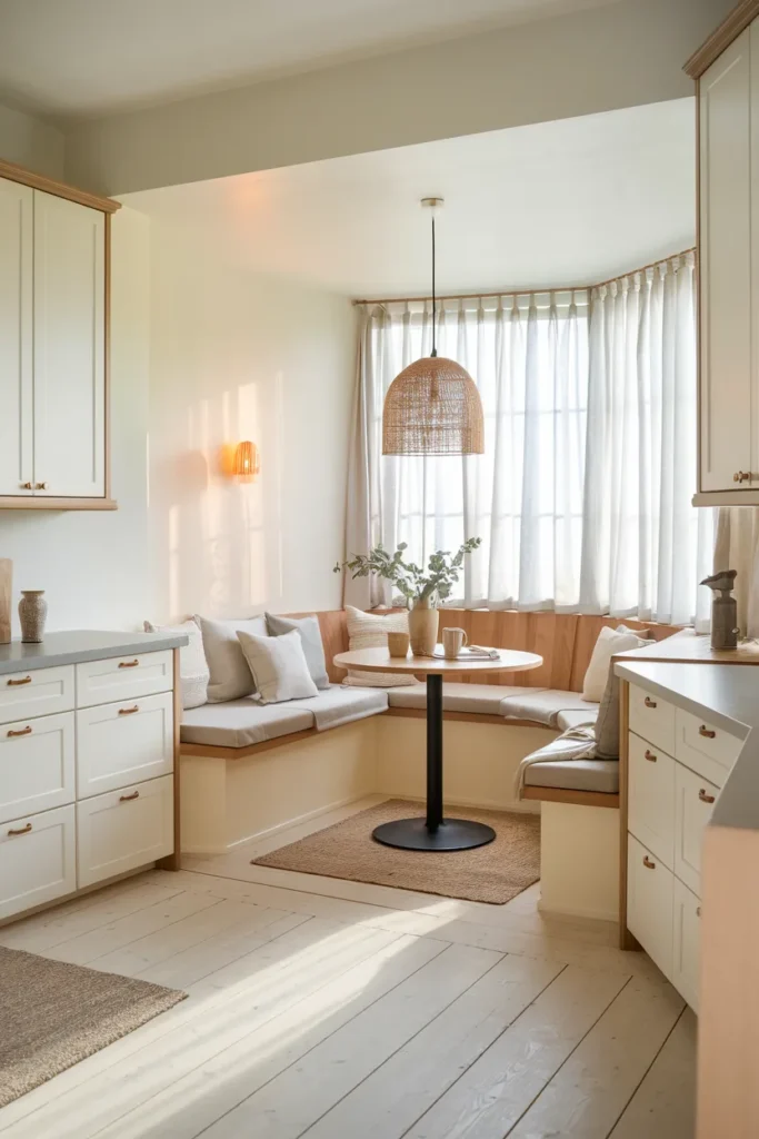 25 Cozy Scandinavian Kitchen Designs That Feel Effortlessly Chic 23 Scandinavian Breakfast Nook with Natural Light