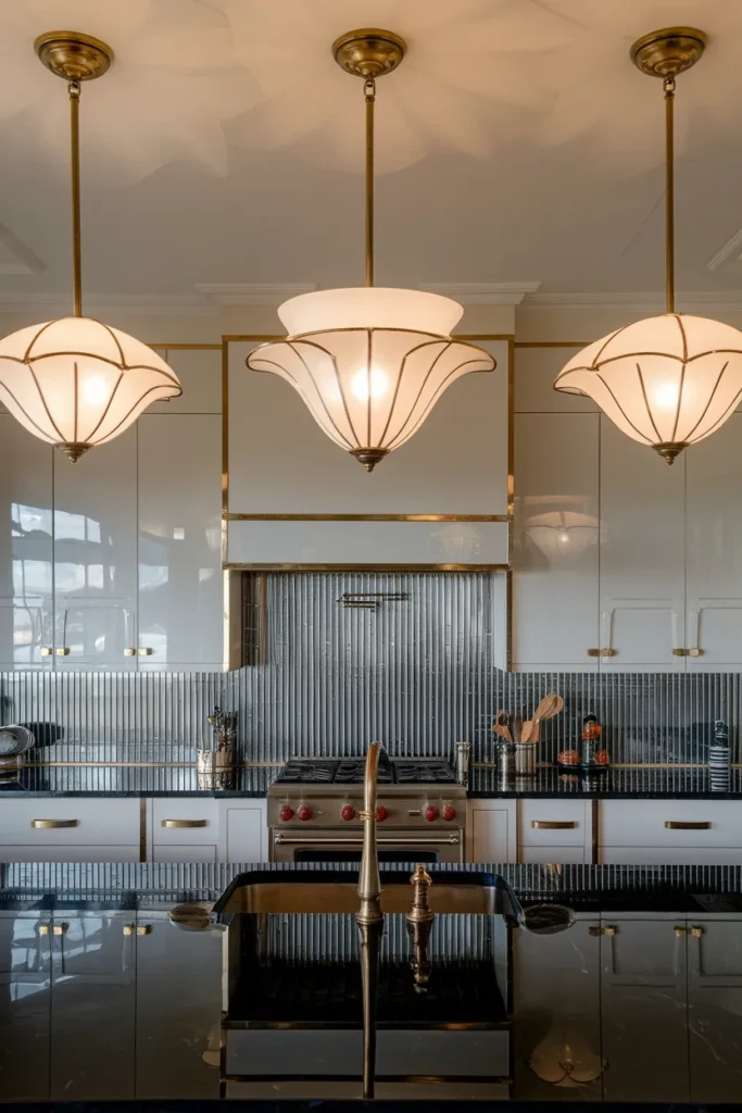 Sculptural Pendant Lights Over the Island
