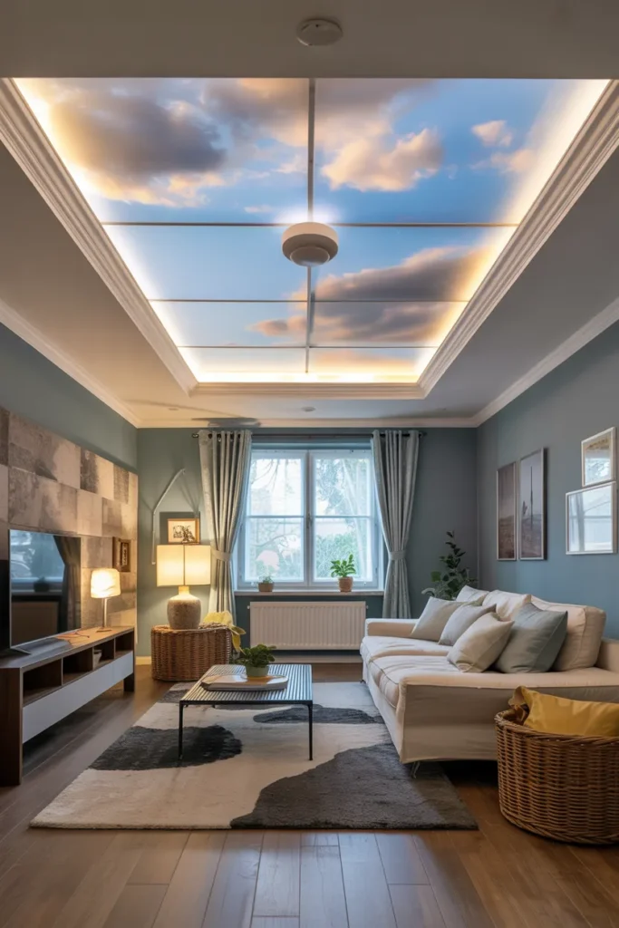 30 False Ceiling Ideas That Instantly Make Your Home Look More Luxurious 30 Skylight Illusion Ceiling with Backlit Sky Panels