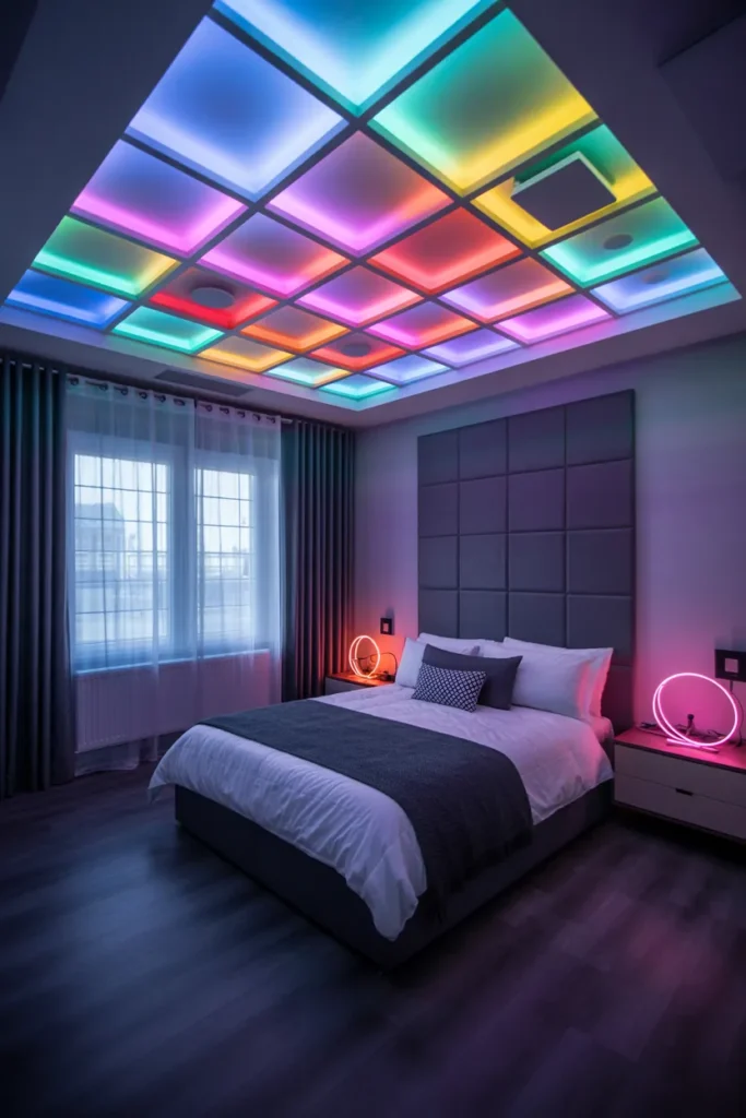 30 False Ceiling Ideas That Instantly Make Your Home Look More Luxurious 29 Smart LED Matrix Ceiling with Dynamic Mood Lighting