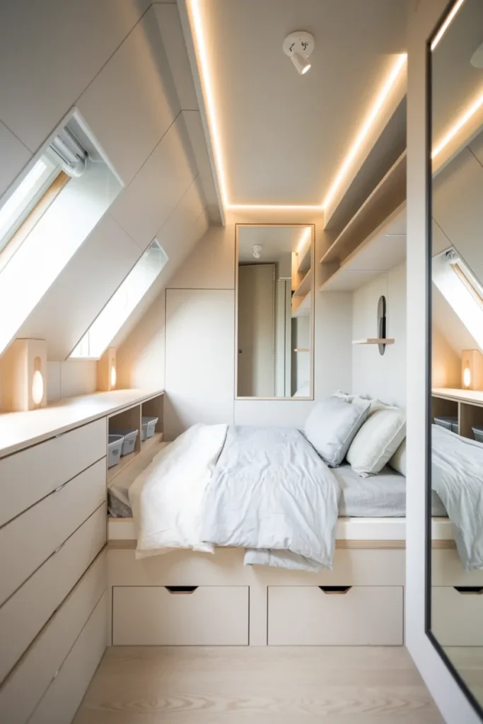 30 Attic Bedroom Ideas That Turn Forgotten Spaces into Dreamy Retreats 9 Smart Storage Small-Space Solution