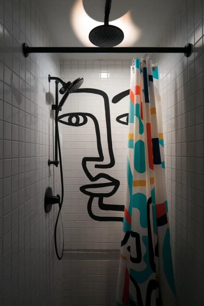 15 Genius DIY Small Funky Bathroom Upgrades That’ll Make Guests Say WOW 12 Statement Shower Curtain + Ceiling Track