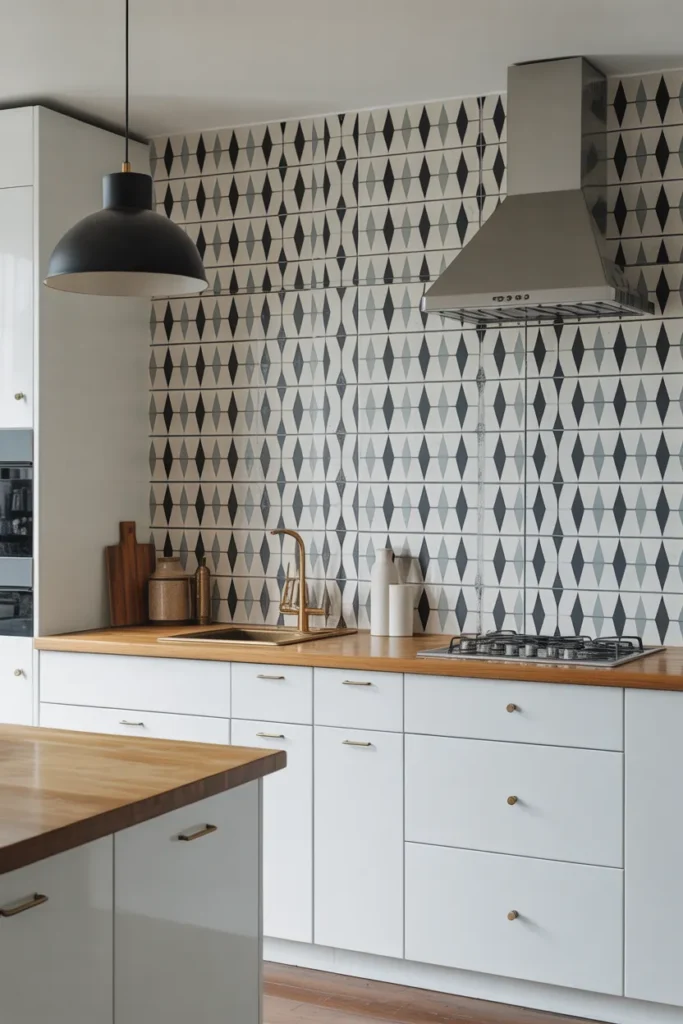 Statement Tile Backsplash with Geometric Patterns