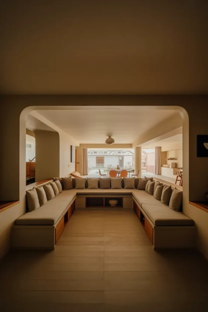 Step-Down Living Room with Built-In Seating