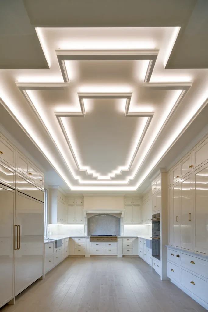 Stepped Ceiling Moldings with Hidden Lighting