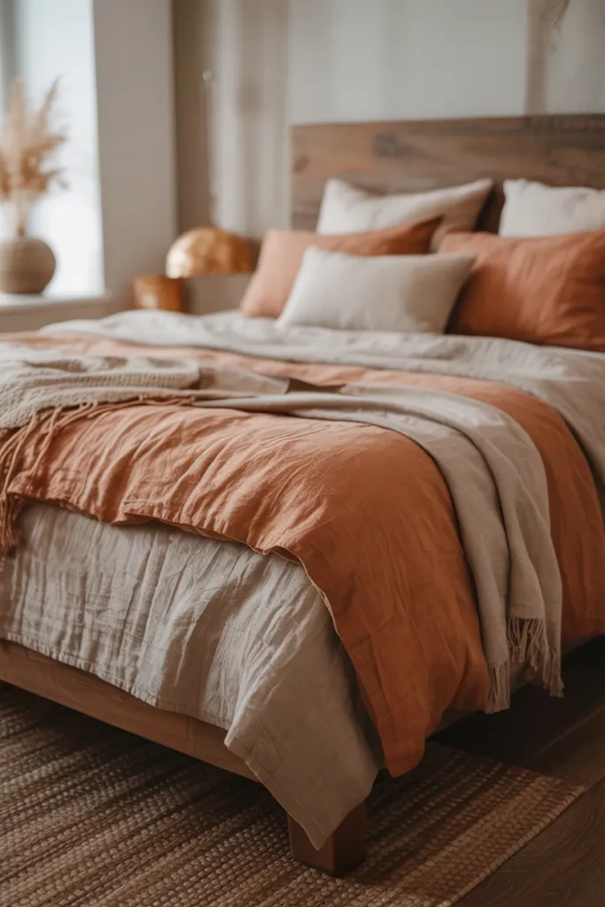 Terracotta and Linen Bedding Layers