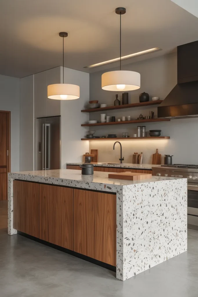 Terrazzo Island with Teak Accents