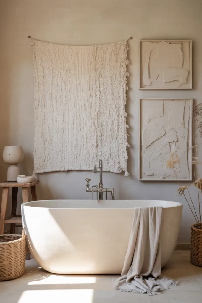 15 Must-Try Bathroom Artwork Ideas That Make Your Space Feel Like a Spa 9 Textured Canvas Art