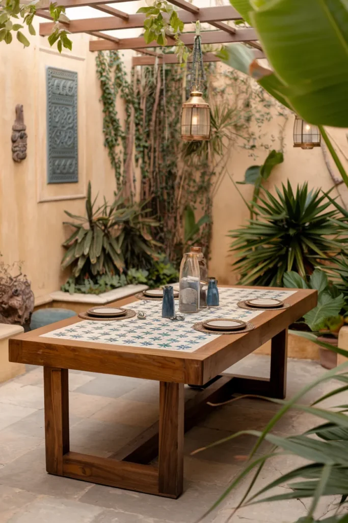 20 DIY Outdoor Dining Table Ideas You’ll Want to Build This Weekend 11 Tile-Inlay