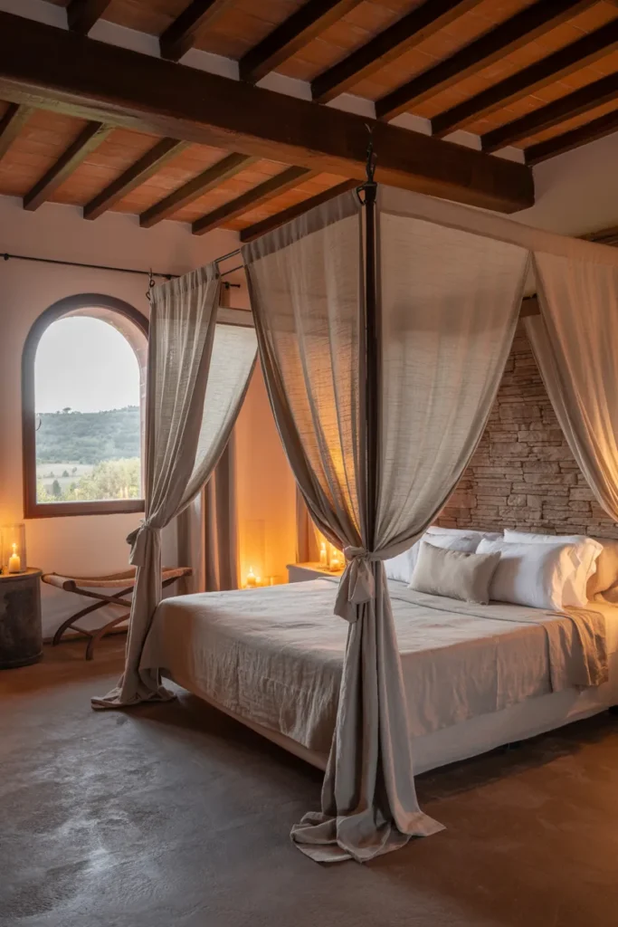 15 Tuscan Bedroom Ideas That Bring Italy’s Warmth Straight Into Your Home 9 Tuscan Villa Canopy