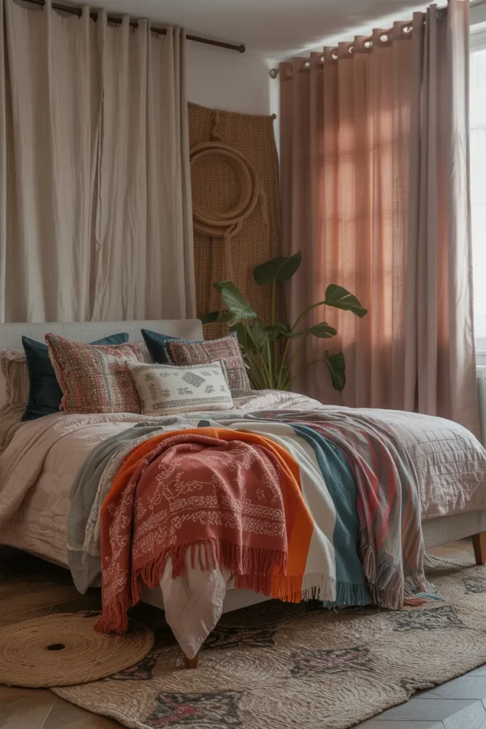 28 Maximalist Bedroom Decor Ideas That Mix Comfort, Color, and Chaos Beautifully 24 Use Layered Textiles Everywhere