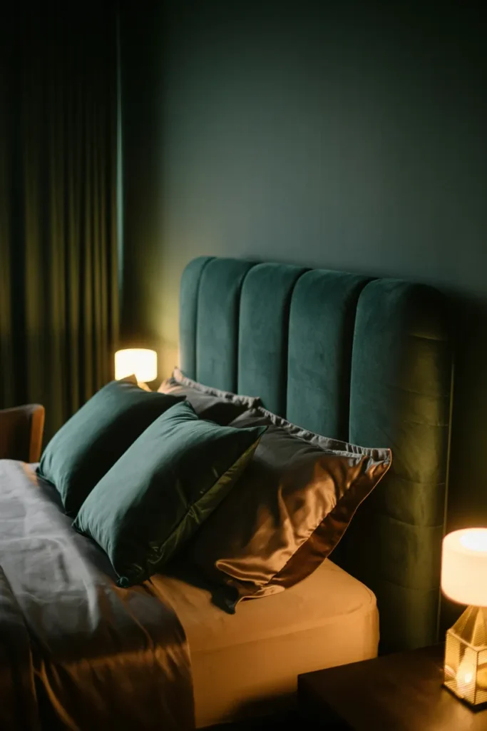 Velvet Headboard with Soft Lighting
