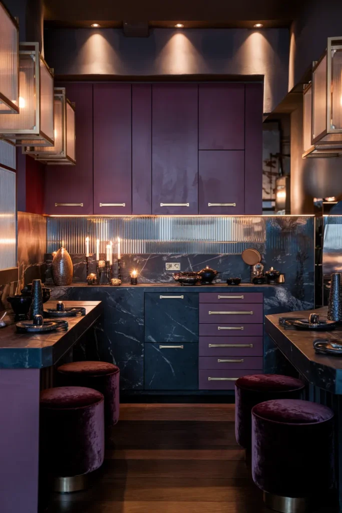 25 Dark & Moody Kitchen Ideas That Make Shadows Feel Luxurious 26 Velvet Tones and Layered Mood