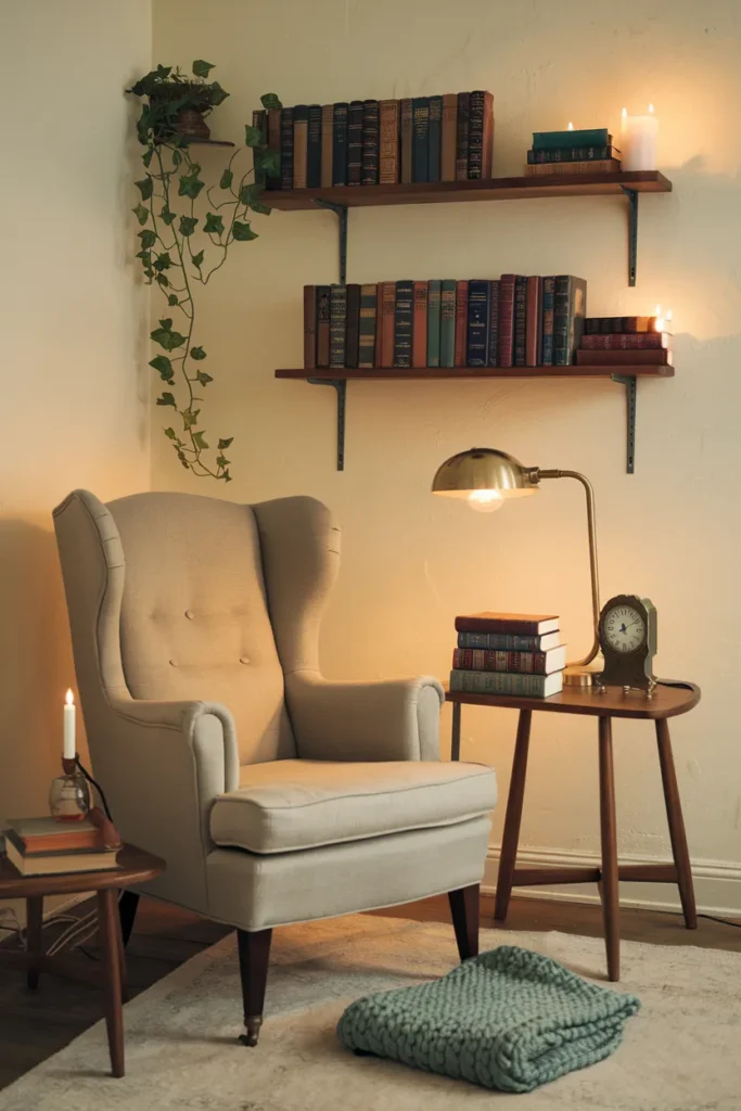 Vintage Books and Cozy Reading Nook