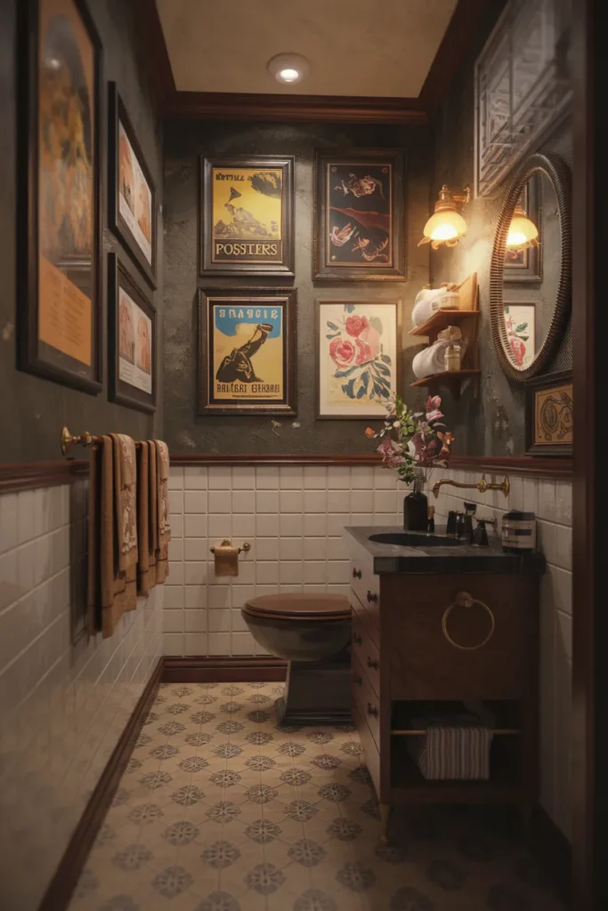 15 Must-Try Bathroom Artwork Ideas That Make Your Space Feel Like a Spa 5 Vintage Charm