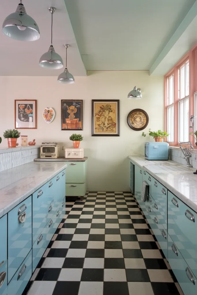 Vintage Kitchen with Checkered Floors
