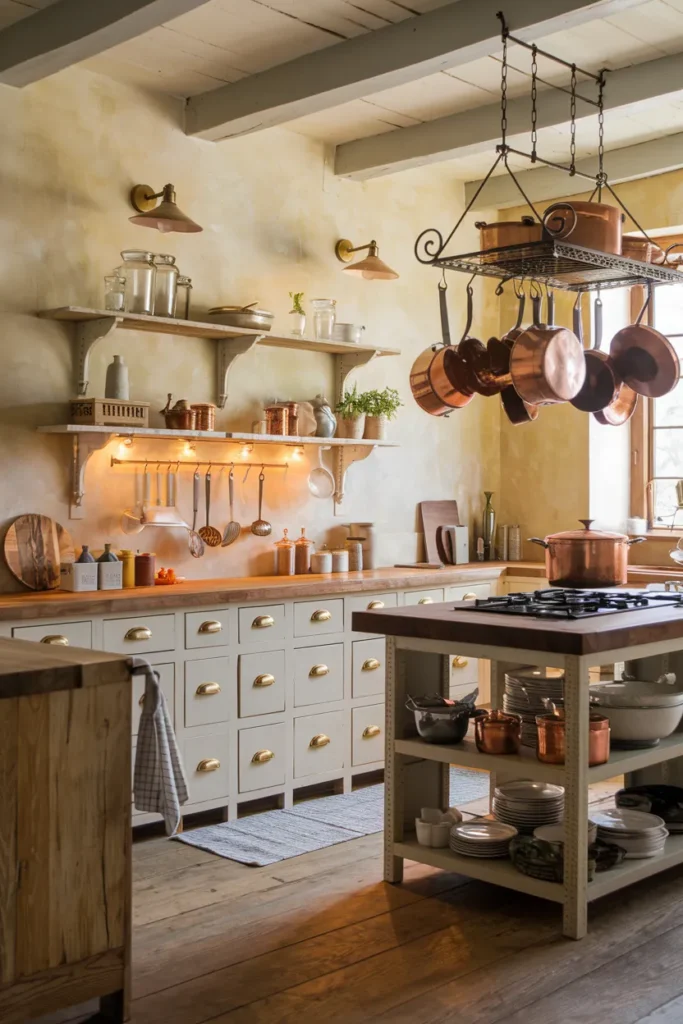 Vintage Kitchen with Hanging Pot Racks