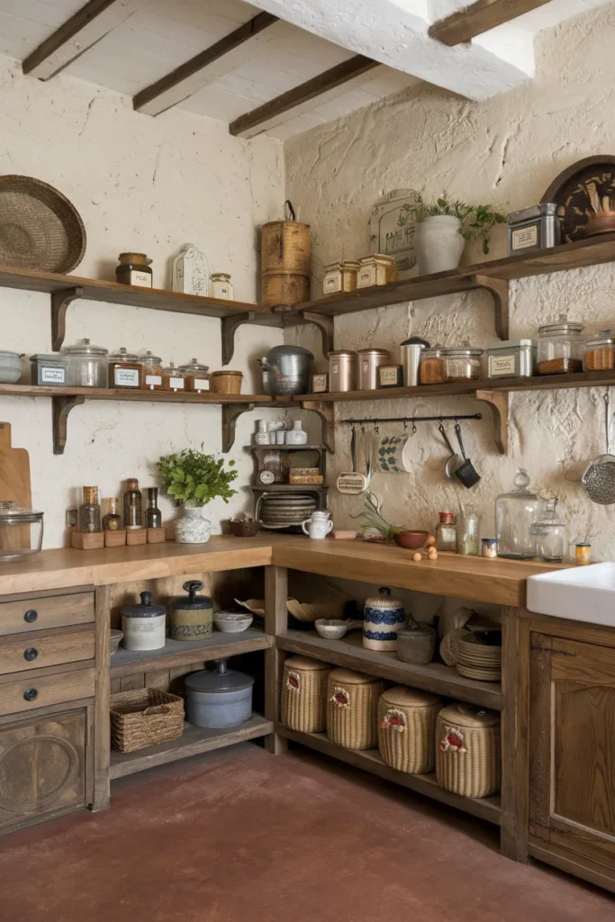Vintage Kitchen with Open Pantry Display
