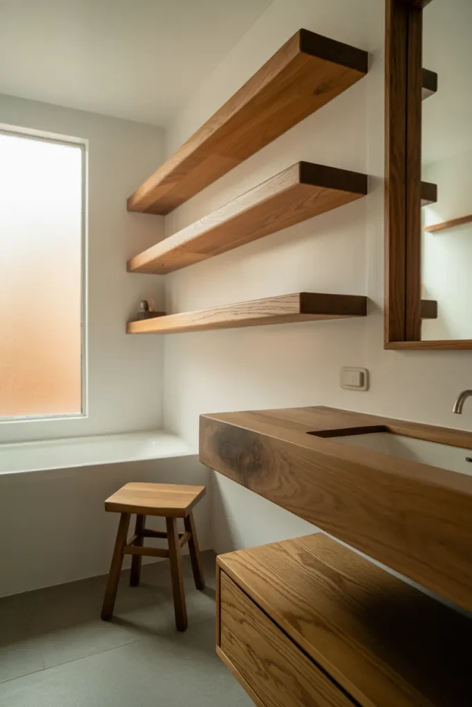 Simple Meets Stylish: 25 Minimalist Bathroom Designs That Inspire Clarity 17 Wooden Accents for Warmth