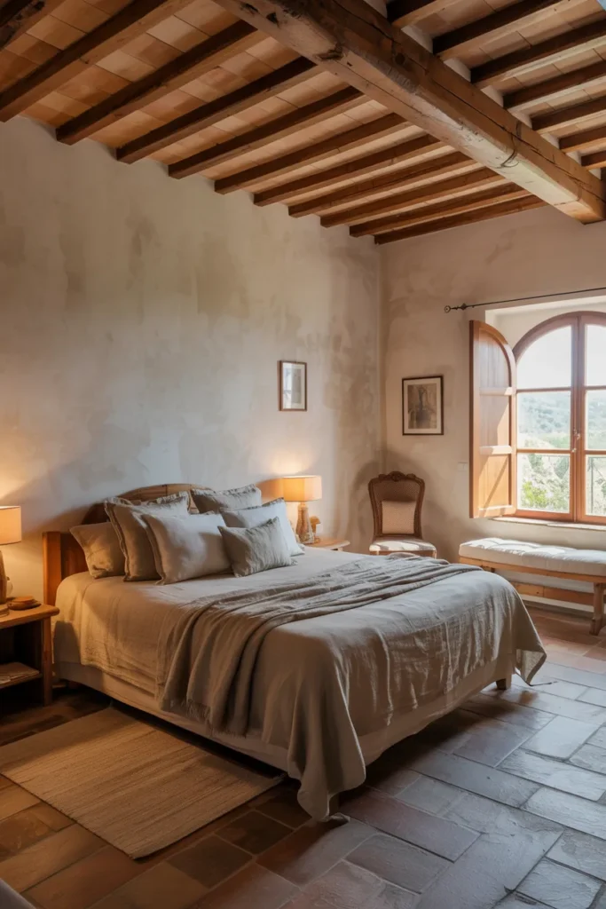 15 Tuscan Bedroom Ideas That Bring Italy’s Warmth Straight Into Your Home 6 Wooden Beam Tranquility