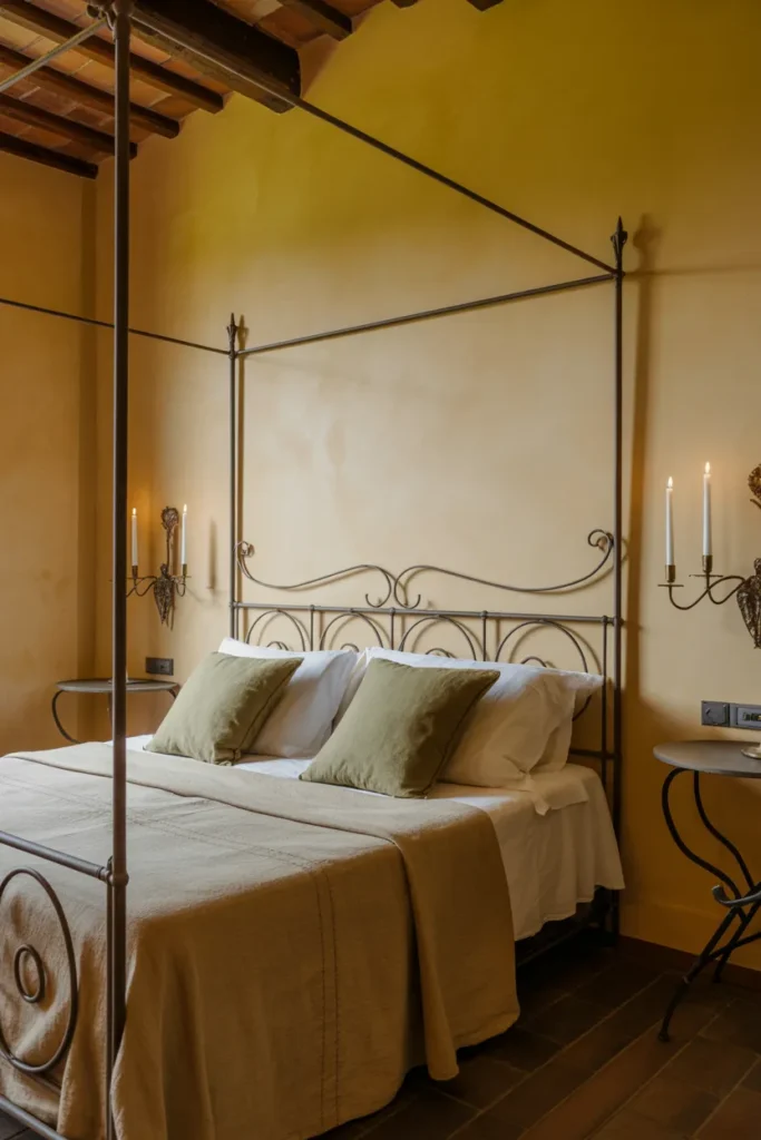 15 Tuscan Bedroom Ideas That Bring Italy’s Warmth Straight Into Your Home 4 Wrought Iron Romance