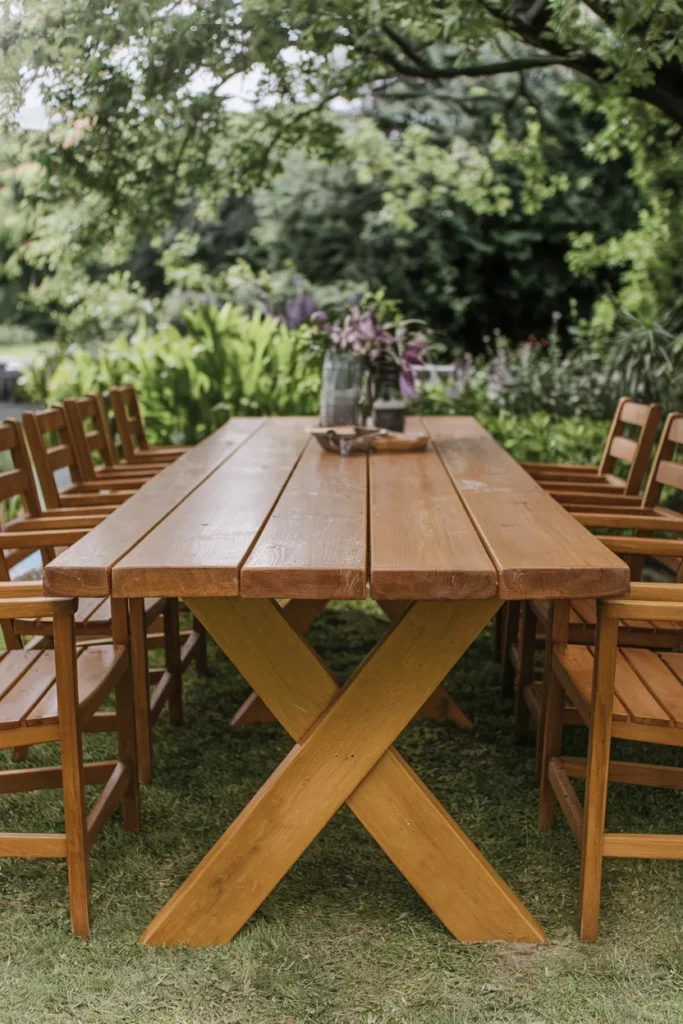 20 DIY Outdoor Dining Table Ideas You’ll Want to Build This Weekend 13 X-Base Trestle