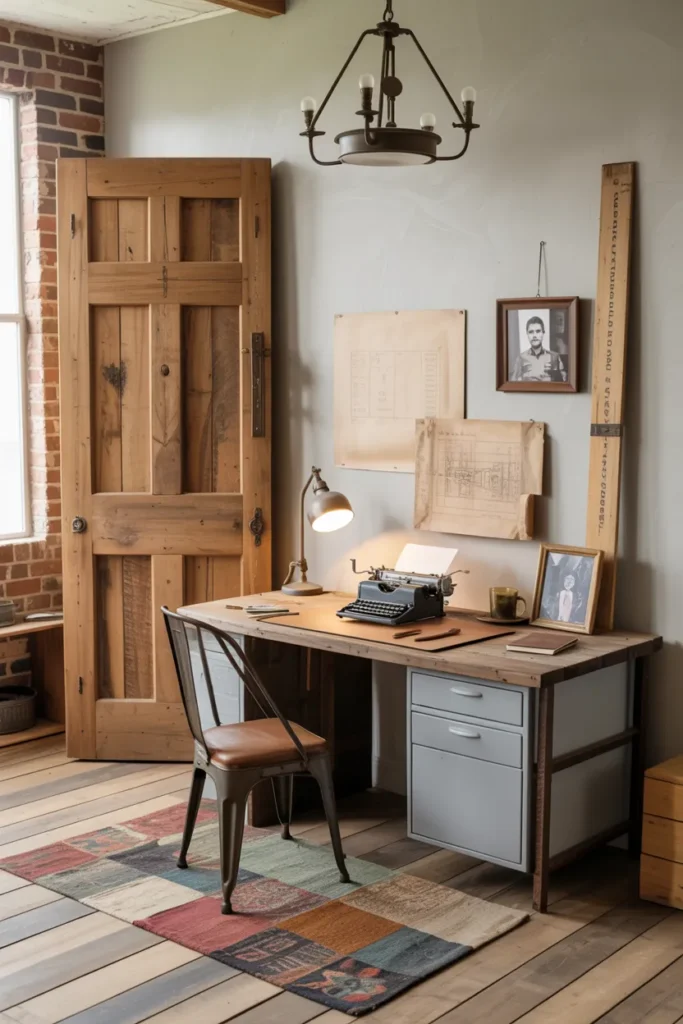 25 Vintage Home Office Ideas That Turn Work Into a Timeless Experience 26 An Old Wooden Door as a Desk
